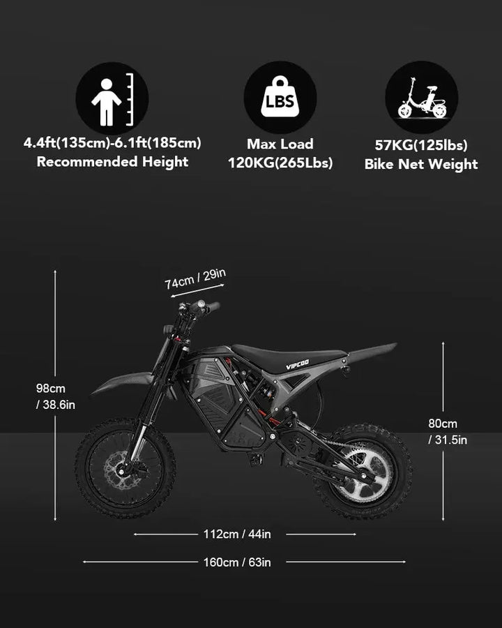 VIPCOO H3 ELECTRIC DIRT BIKE OFF ROAD Ebike Empire