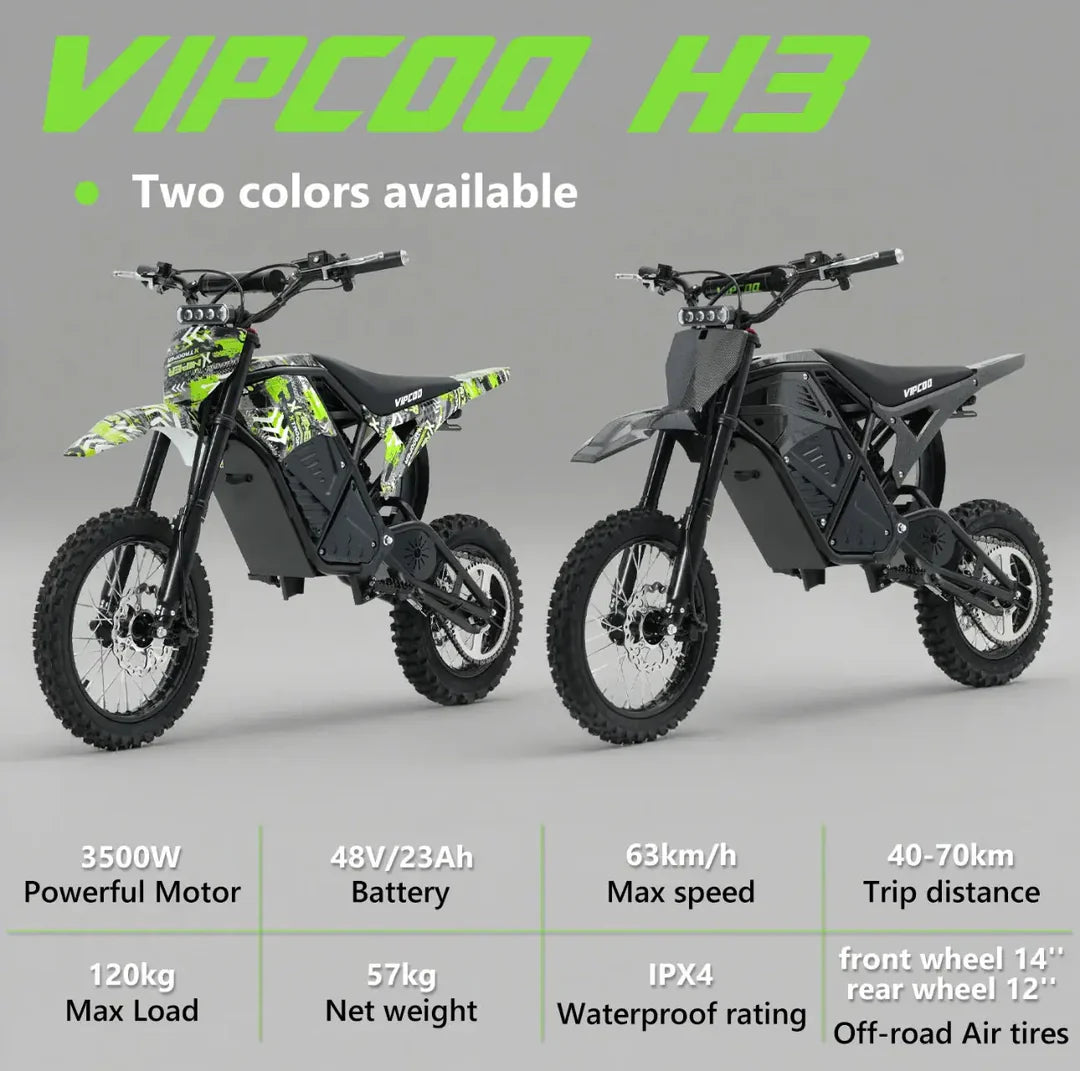 VIPCOO H3 ELECTRIC DIRT BIKE OFF ROAD Ebike Empire